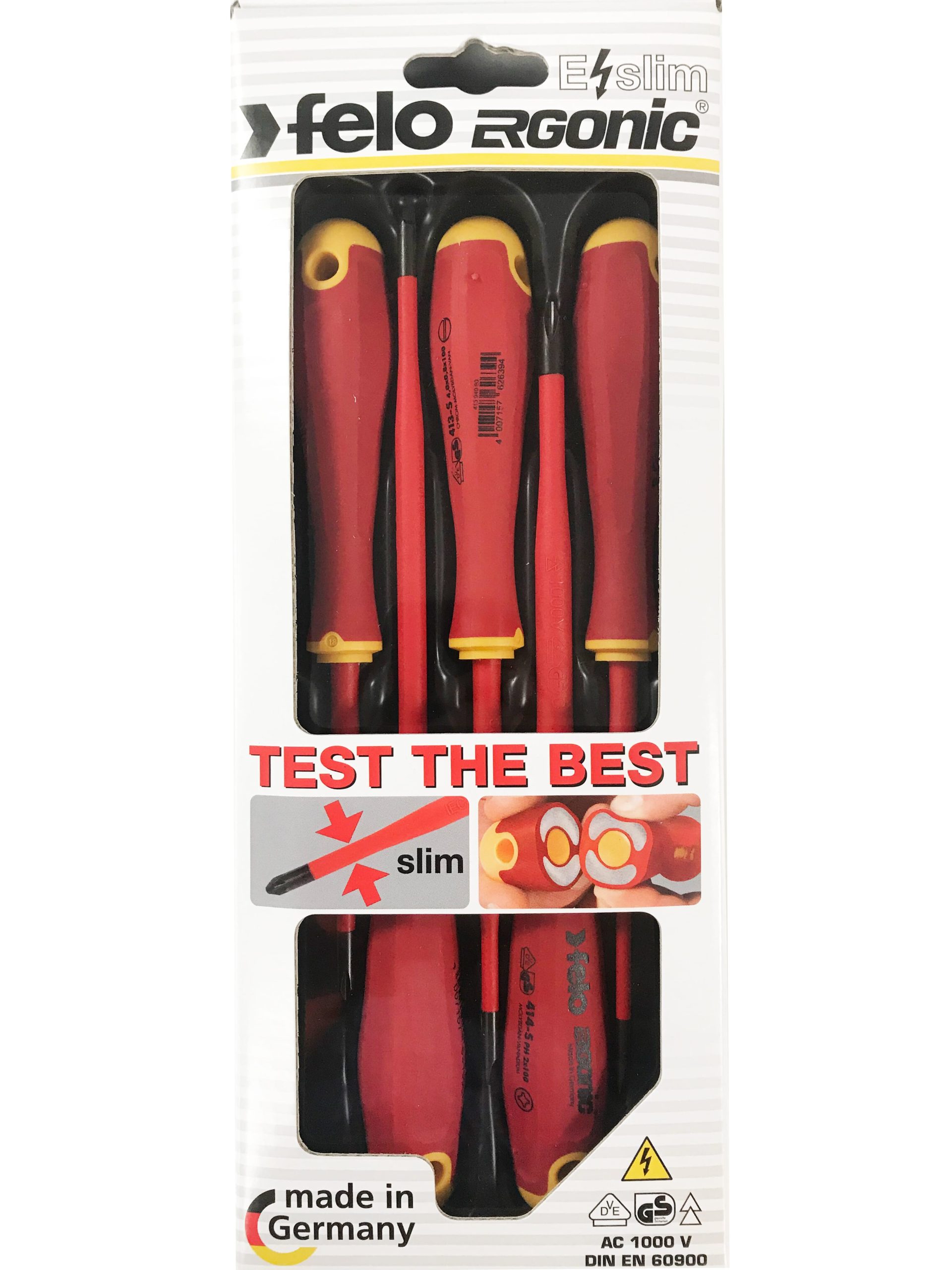 Felo 413 Series Ergonic Eslim Screwdriver Set 5pc Insulated Hardened